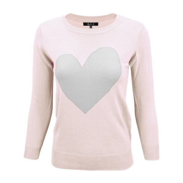 S/S Love Heart Crew-neck  12GG Pullover Sweater - Aaria Tees