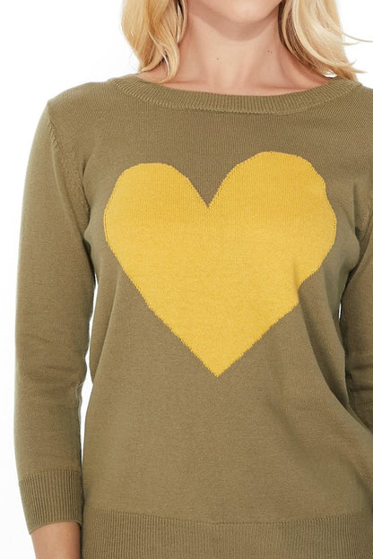 S/S Love Heart Crew-neck  12GG Pullover Sweater - Aaria Tees