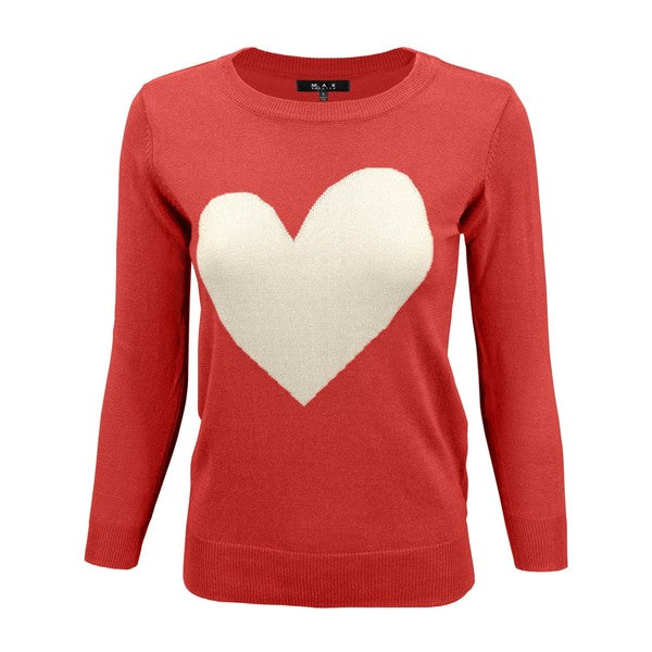 S/S Love Heart Crew-neck  12GG Pullover Sweater - Aaria Tees