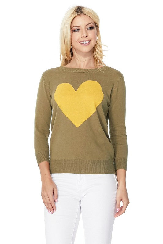 S/S Love Heart Crew-neck  12GG Pullover Sweater - Aaria Tees