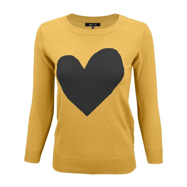 S/S Love Heart Crew-neck  12GG Pullover Sweater - Aaria Tees