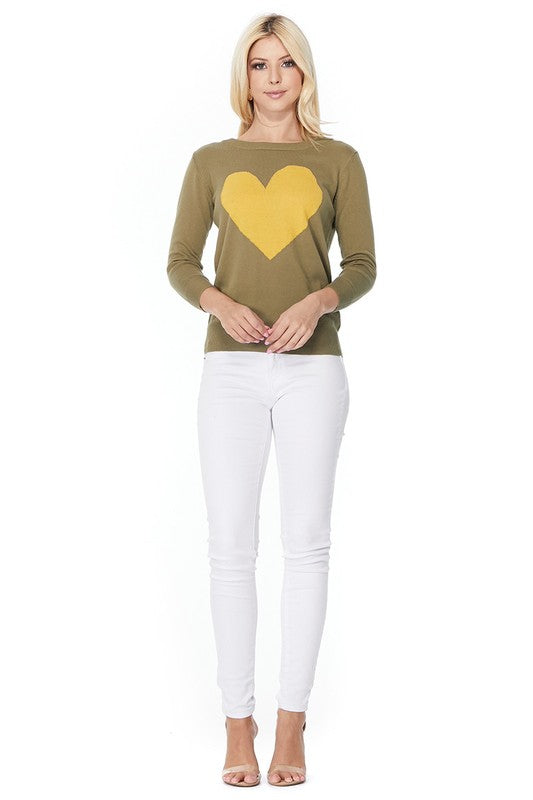 S/S Love Heart Crew-neck  12GG Pullover Sweater - Aaria Tees