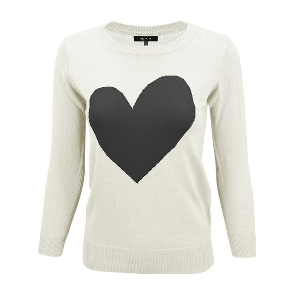 S/S Love Heart Crew-neck  12GG Pullover Sweater - Aaria Tees