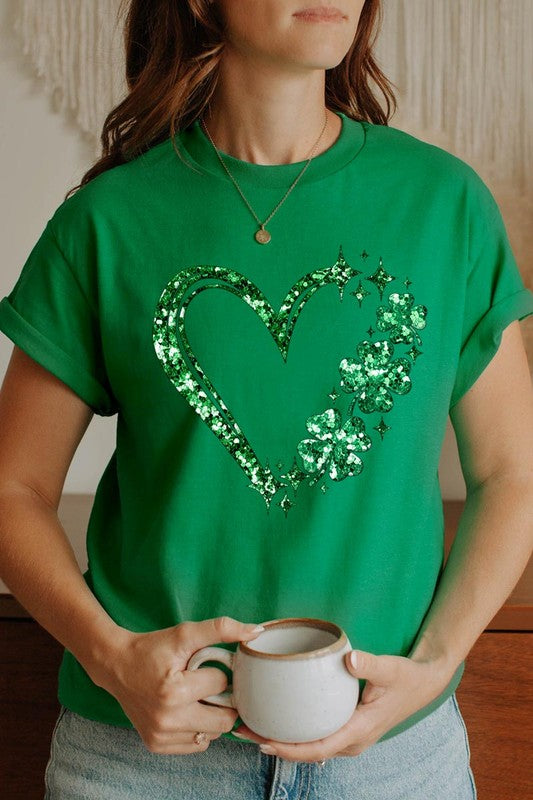 Heart Four Leaf Clover Graphic Heavyweight T