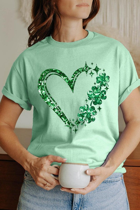 Heart Four Leaf Clover Graphic Heavyweight T