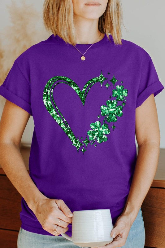 Heart Four Leaf Clover Graphic Heavyweight T