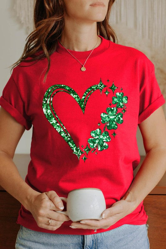 Heart Four Leaf Clover Graphic Heavyweight T