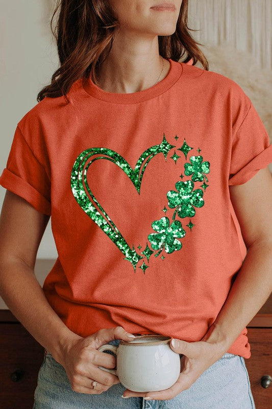 Heart Four Leaf Clover Graphic Heavyweight T