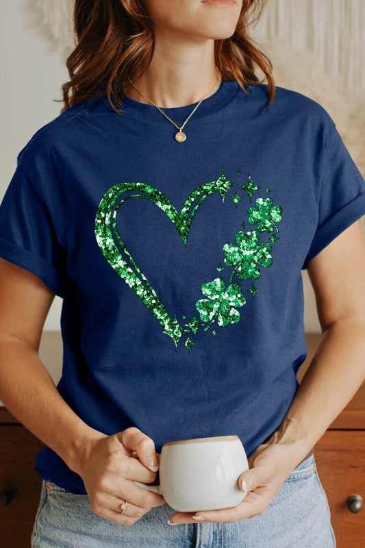 Heart Four Leaf Clover Graphic Heavyweight T