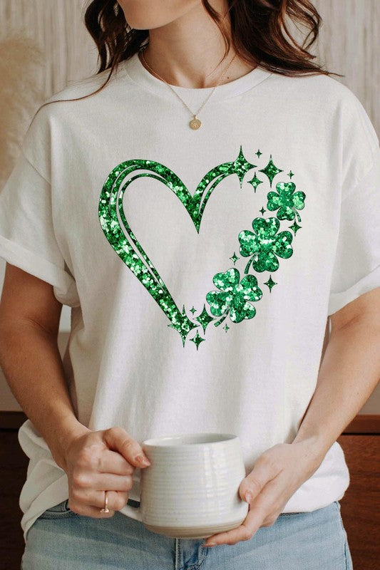 Heart Four Leaf Clover Graphic Heavyweight T