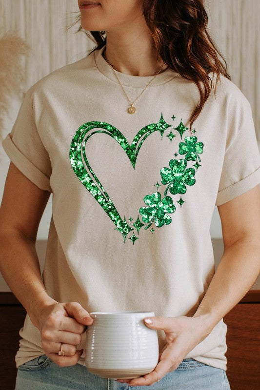 Heart Four Leaf Clover Graphic Heavyweight T