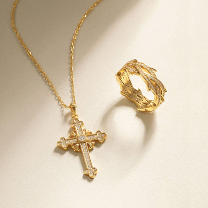 Fleur-de-Lis Radiance Cross Pendant Necklace