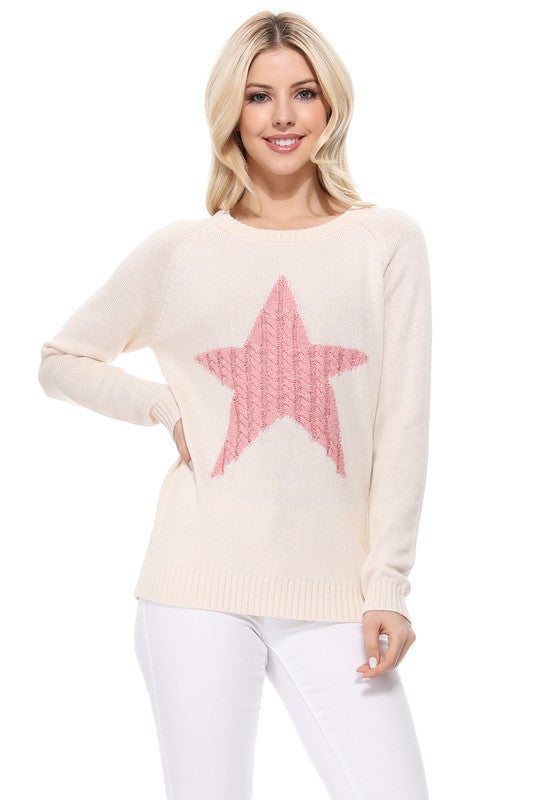 Cute Star Jacquard Round Neck Pullover Sweater - Aaria Tees