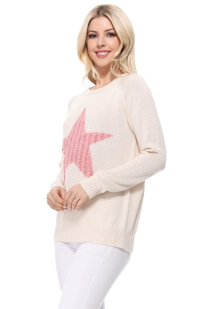 Cute Star Jacquard Round Neck Pullover Sweater - Aaria Tees