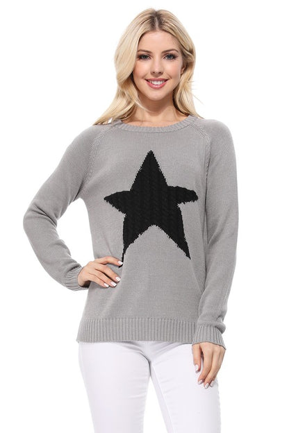 Cute Star Jacquard Round Neck Pullover Sweater - Aaria Tees