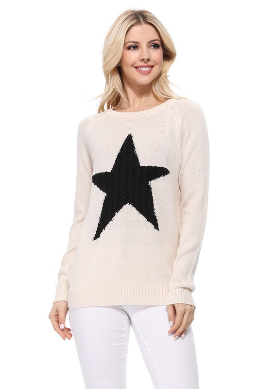 Cute Star Jacquard Round Neck Pullover Sweater - Aaria Tees