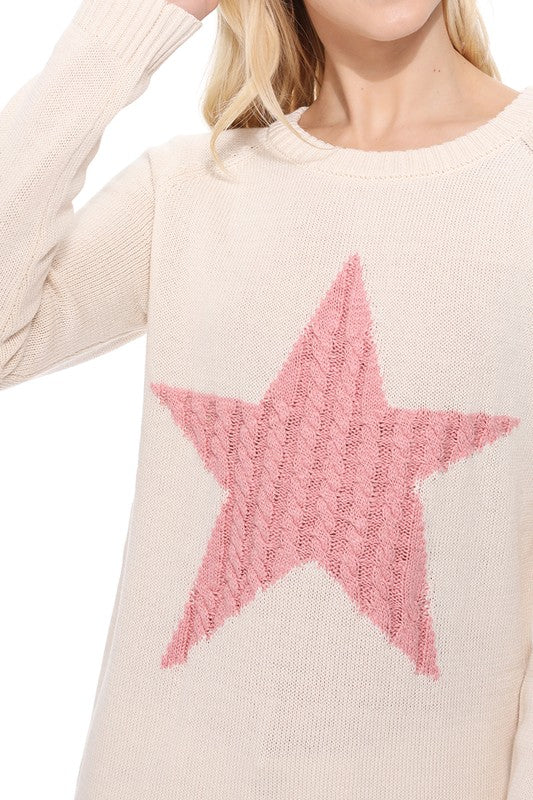 Cute Star Jacquard Round Neck Pullover Sweater - Aaria Tees