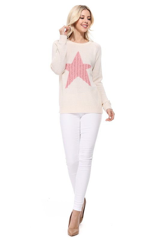 Cute Star Jacquard Round Neck Pullover Sweater - Aaria Tees