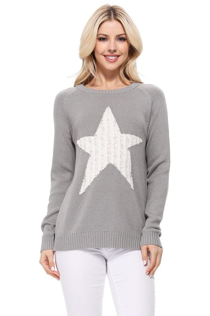 Cute Star Jacquard Round Neck Pullover Sweater - Aaria Tees