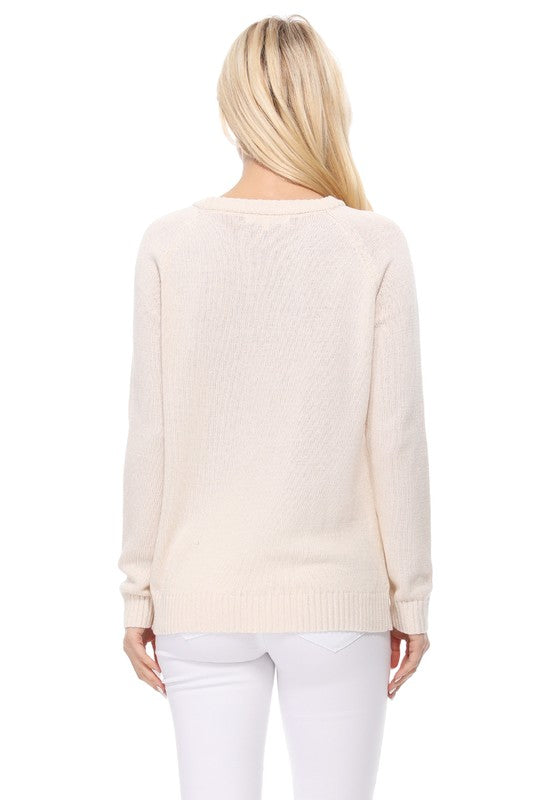 Cute Star Jacquard Round Neck Pullover Sweater - Aaria Tees