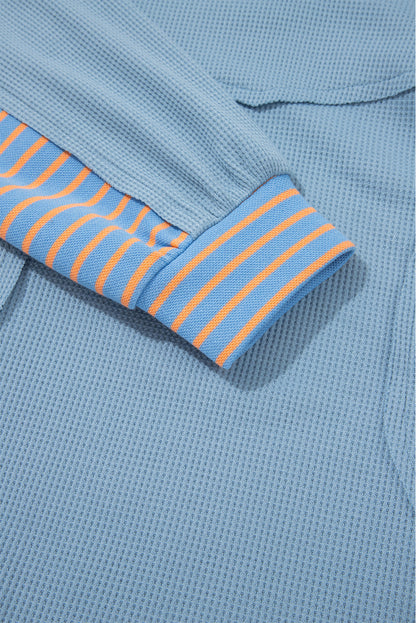 Stripe Patchwork Waffle Knit V-Neck Pullover