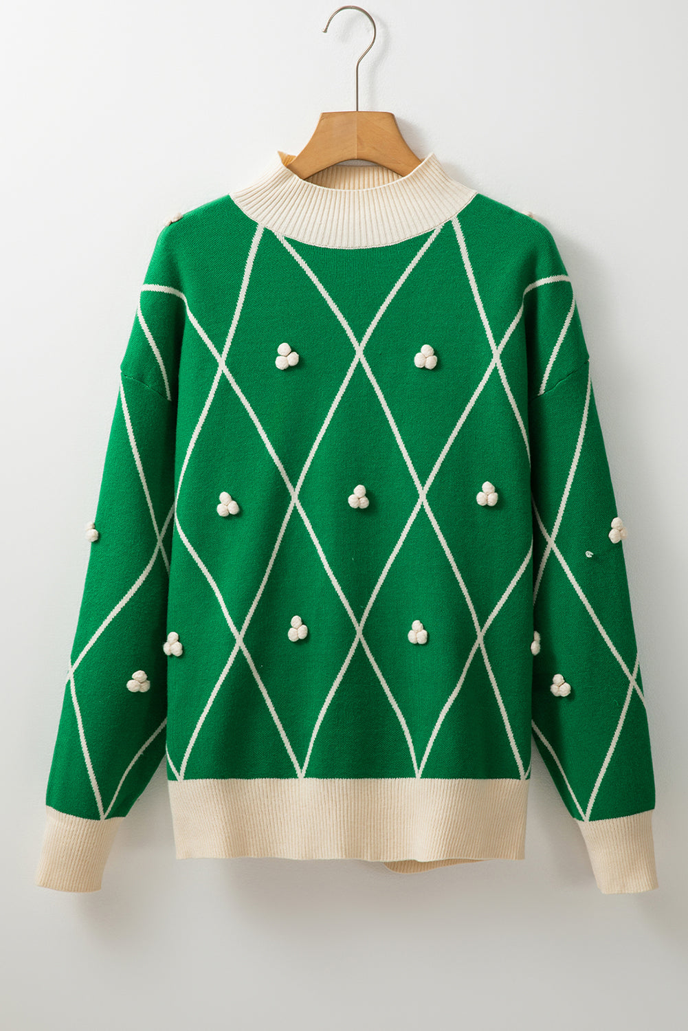 Christmas Geometric Diamond Pom Long Sleeve Sweater