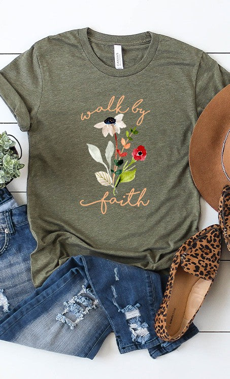 Walk by faith florals graphic tee PLUS - Aaria Tees Aaria Tees