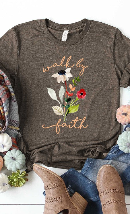 Walk by faith florals graphic tee PLUS - Aaria Tees Aaria Tees