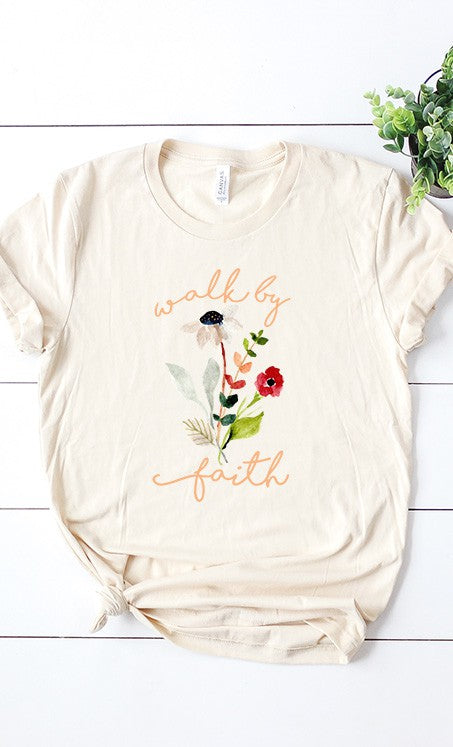 Walk by faith florals graphic tee PLUS - Aaria Tees Aaria Tees