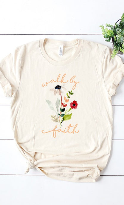 Walk by faith florals graphic tee PLUS - Aaria Tees
