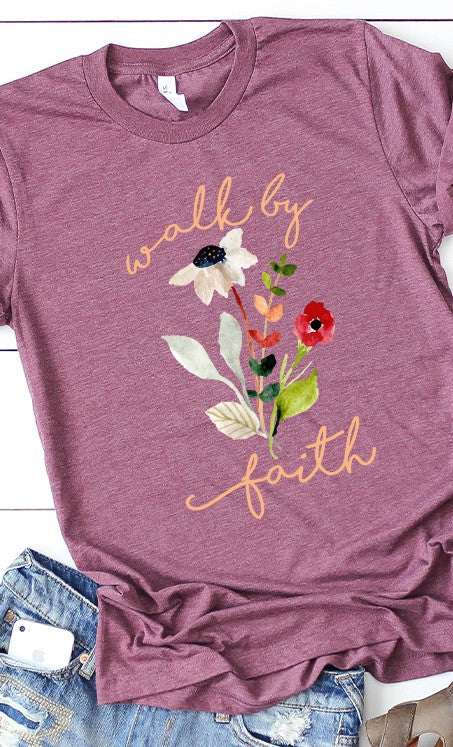 Walk by faith florals graphic tee PLUS - Aaria Tees