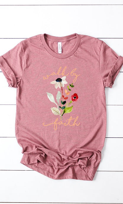 Walk by faith florals graphic tee PLUS - Aaria Tees