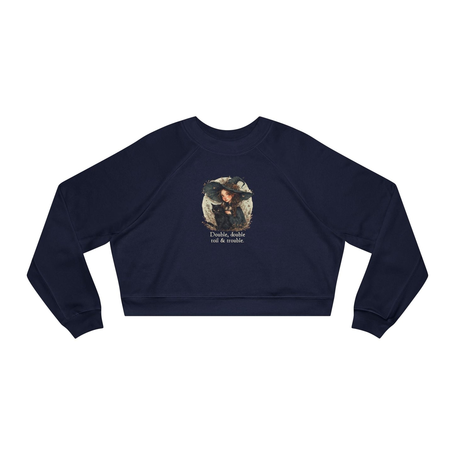 Cute Witchy Cat Lady Women's Halloween Cropped Pullover Sweatshirt