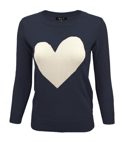 S/S Love Heart Crew-neck  12GG Pullover Sweater - Aaria Tees