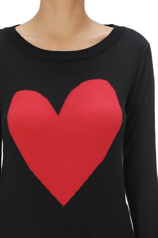 S/S Love Heart Crew-neck  12GG Pullover Sweater - Aaria Tees