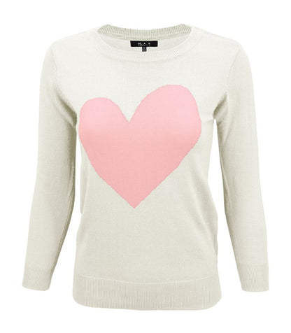 S/S Love Heart Crew-neck  12GG Pullover Sweater - Aaria Tees