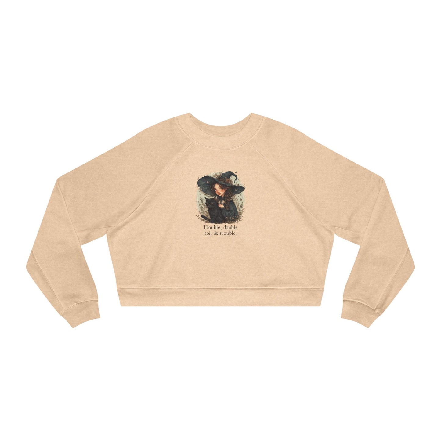 Cute Witchy Cat Lady Women's Halloween Cropped Pullover Sweatshirt
