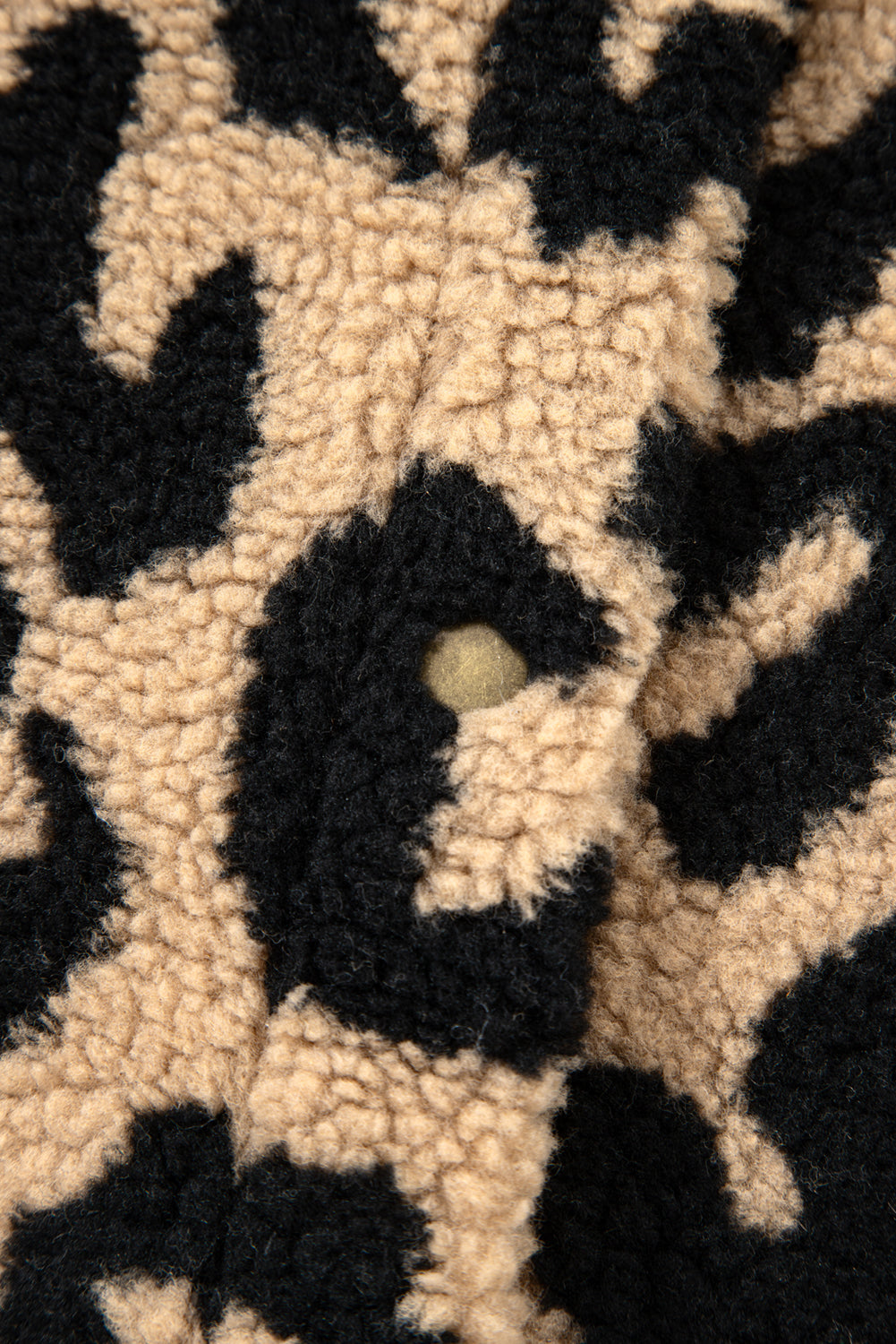 Khaki Leopard Sherpa Button Front Collared Plus Size Vest Jacket