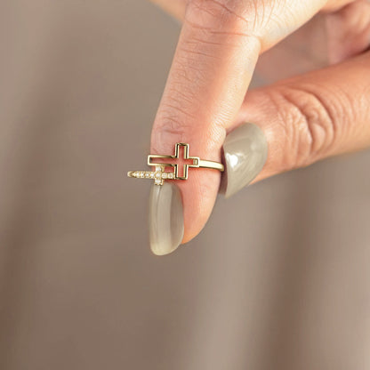 Double Hollow Cross And Infinity Ring