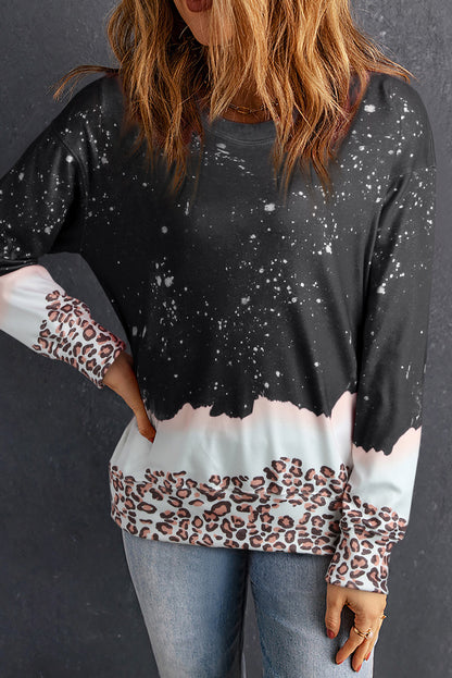 Black Leopard Bleached Pullover Sweatshirt Aaria Tees