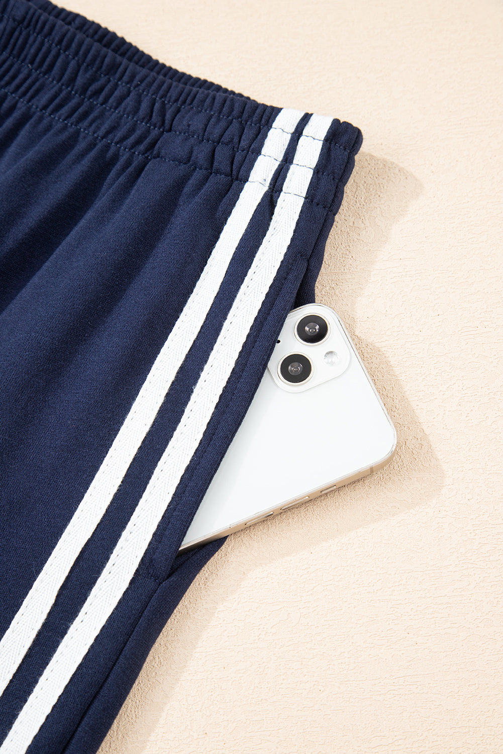 Dirty blue Varsity Striped Detail Crewneck Pullover Elastic Sweatpants 2pcs Outfit