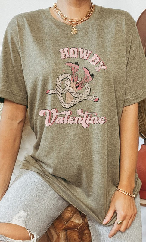 Howdy Valentine Cowboy Boots Graphic Tee - Aaria Tees Aaria Tees