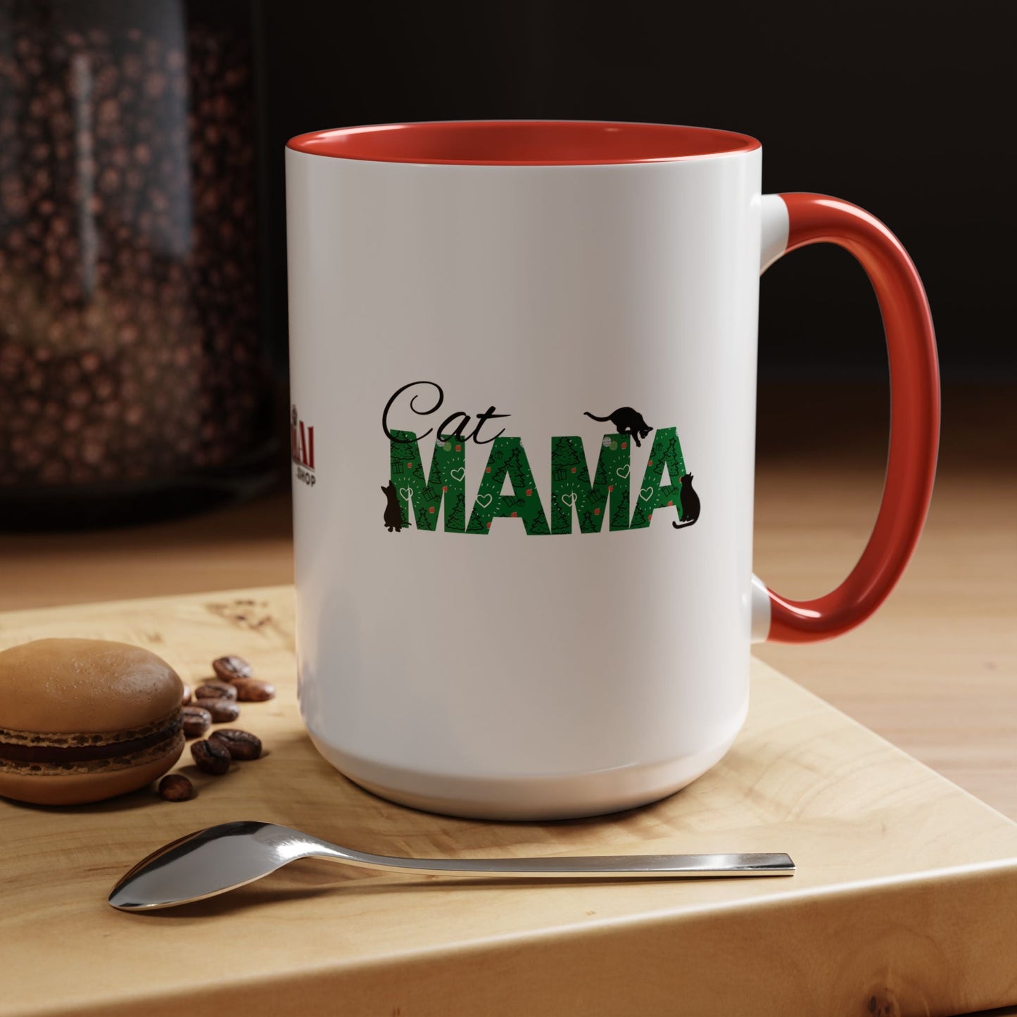 Christmas Cat Mama Accent Coffee Mug (11, 15oz)