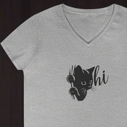 Cute Cat V-Neck T-Shirt - Casual Tee for Cat Lovers