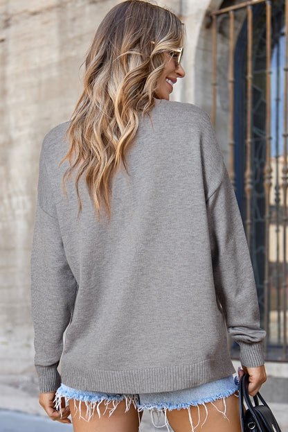 Gray Front Center Seam Drop Shoulder Pullover Solid Sweater
