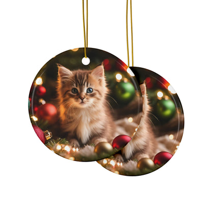 Cute Kitten Christmas Ceramic Ornaments, 2-Side Print, (1pc, 3pcs, 5pcs, 10pcs)