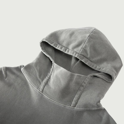 Men's Hoodie with Washed Slit Hem Turtleneck - Stylish and Trendy