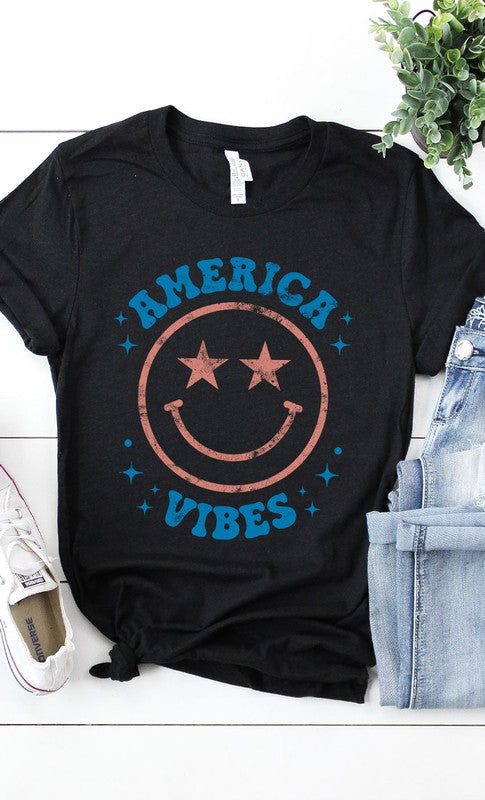 Vintage America Vibes Smiley Graphic Tee - Aaria Tees