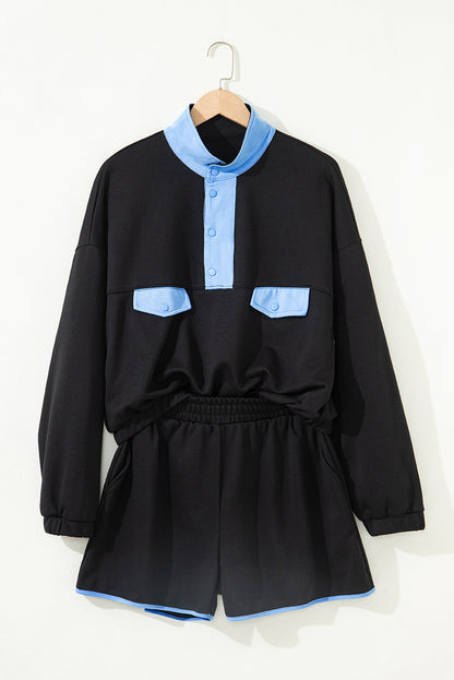 Colorblock Patchwork Pullover and Shorts Set