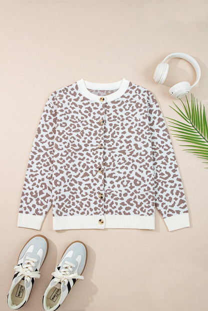 Orange Leopard Drop Shoulder Knitted Cardigan